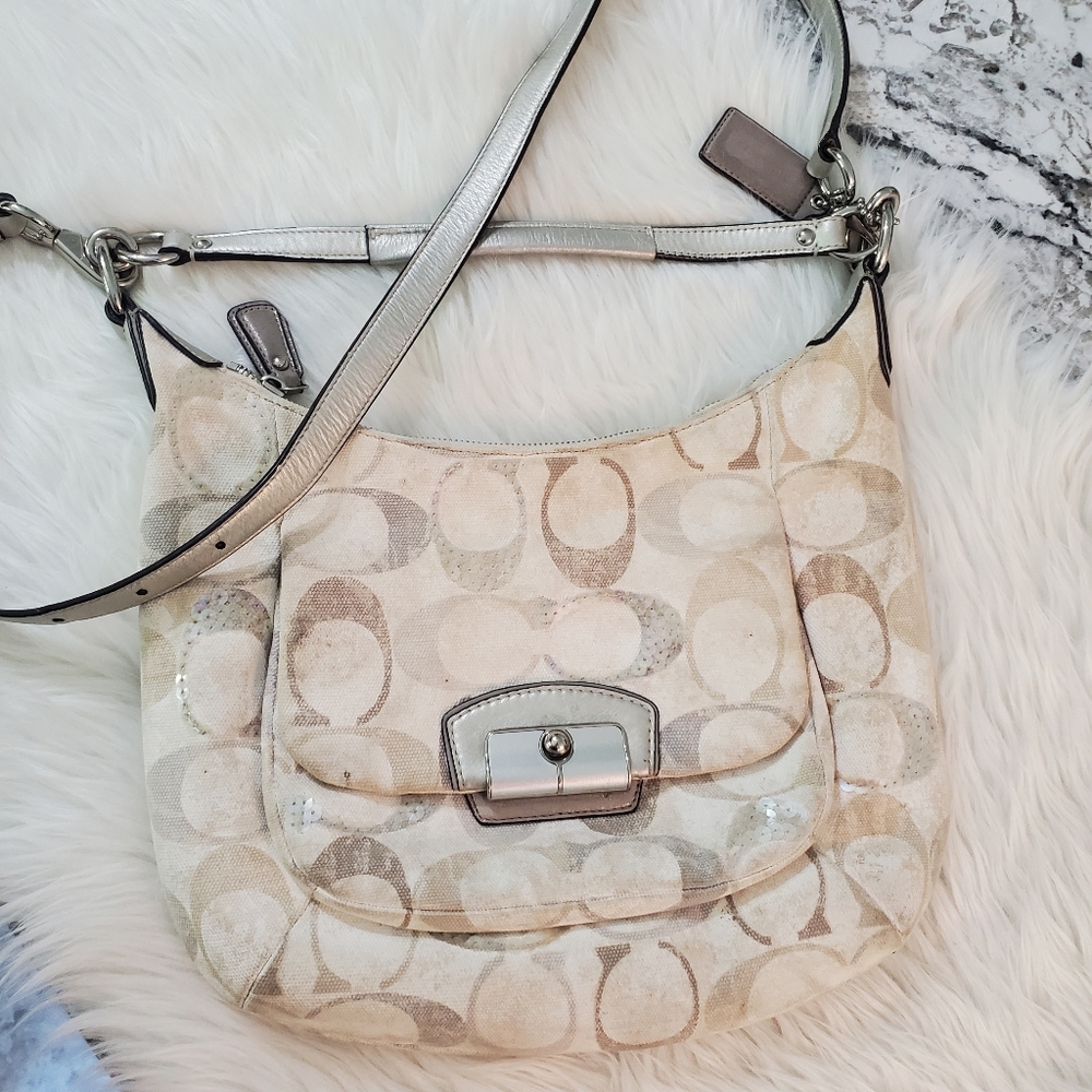 Coach cream sequined purse
